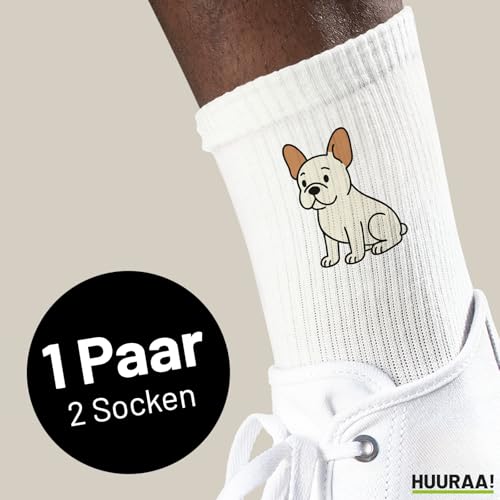 Huuraa Unisex Socken Französische Bulldogge Frenchie Comic 42/46 White Baumwolle Tennissocken Geschenkidee