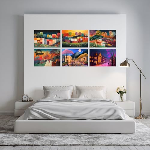 Image of SiddArtify Colorful Landscape Wall Art Prints Set - Modern Tree Poster Decor for Living Room Bedroom Office - 8x12 Sticker Pack of 6