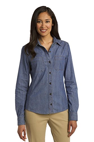 Port Authority Ladies Patch Pockets Denim Shirt. L652 Light Indigo XL