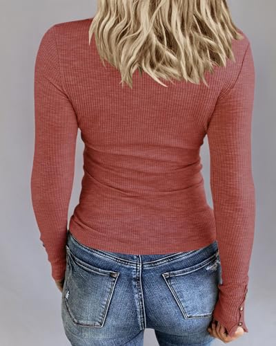 Image of KINLONSAIR Women Long Sleeve Henley Shirts Scoop Neck T-shirt Basic Tops
