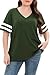 CARROTMOB Womens Summer Shirts Plus Size Tops Short Sleeve Blouses Casual Loose Fit V Neck Tee Army Green 3X