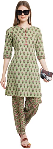 Image of COTLAND Fashions Jaipuri Cotton Straight Kurta and Afghani Salwar (Set) for Women (Bustling Buttons)