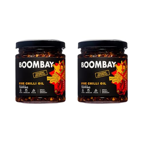 Boombay Five Chilli Oil Topping 190 grams | Nothing Artificial | No Bad Oils | Zero Sugar | Plant Based | Use as a Tadka for Dal, Topping on Pizza, Spicy Flavour to Noodles (Pack of 2)