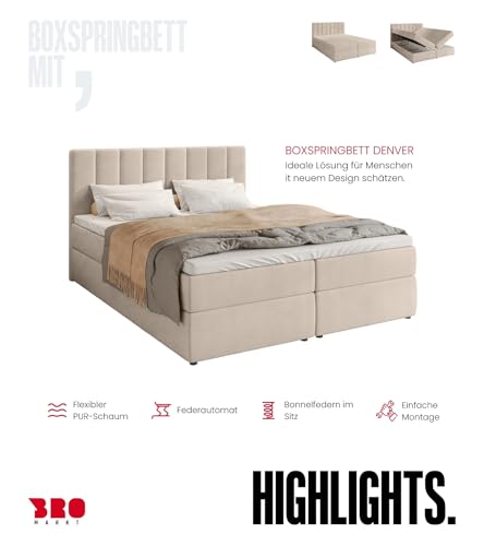 BROMARKT Boxspringbett mit Bonell Matratze Härtegrad H3 140x200cm Polsterbett mit Bettkasten Doppelbett mit Topper gepolsterte Kopfstütze Bett für Schlafzimmer Denver Beige – Bild 6