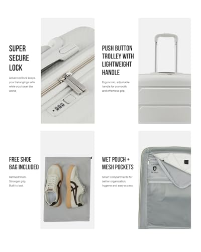 Image of SNITCH Layer 2Pc Set Light Grey Polypropylene Hard Travel Suitcase - Trolley Bag Set of 2 & Luggage with 8 Wheels, Premium Lock, Wet & Dry Pouch & Free Shoe Bag