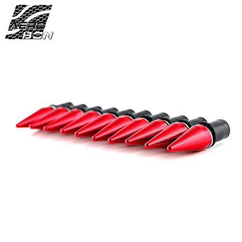 AeroBon 10 Pieces Aluminum Spike Motorcycle Windscreen Bolts/Windshield Screws (Red)