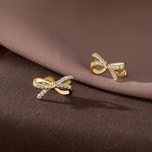 SLUYNZ Sterling Silver Small Bow Stud Earrings for Women Teens CZ Bow Stud Earrings Small Ribbon Earrings2