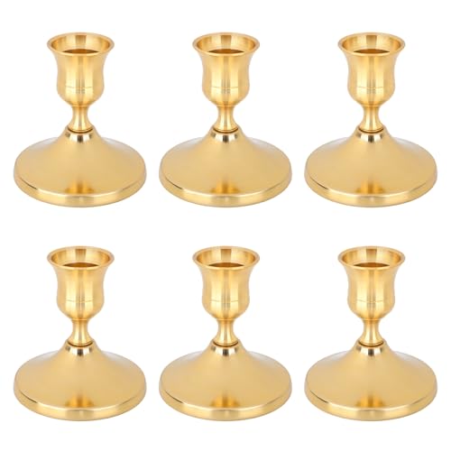 6pcs Bougeoirs Coniques Laiton Doré, Style Vintage Bougeoirs Décoratifs Métal Centre de Table Decor Décoration d'Intérieur pour Mariage Dîner Fête Noël...