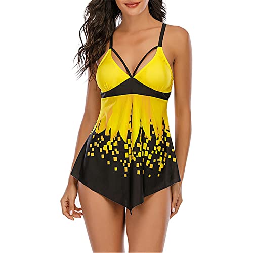 Femme Bikini Maillot de Bain Deux Piece, Maillots de bain Tankini 2 pièces pour femmes avec bas triangulaire découpe col en V maillot de bain grande taille maillots de bain Costume de natation fluide Cover