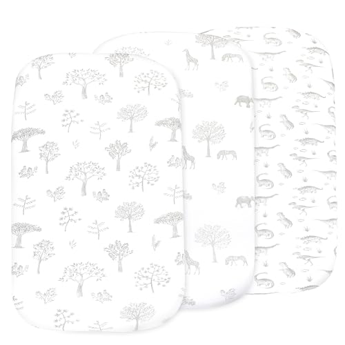 Image of 3-Pack Organic Fitted Bassinet Sheets, Compatible with Halo, Snoo, Graco, Dream On Me, Delta, and Other Standard Size Bassinets - Fits Oval, Hourglass, & Rectangle Shapes (Size 32 x 16 x 4 Inches)
