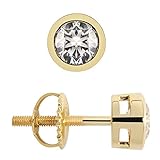 14K Solid Yellow Gold | Round Cut Cubic Zirconia Stud Earrings | 1 CTW Bezel Set | Screw Back Posts