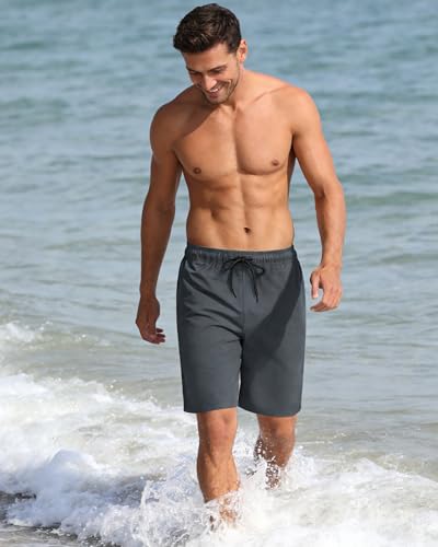 Image of Mens Swim Trunks with Compression Liner 2 in 1 Quick Dry Swimming Shorts Swimwear Bathing Suits with Pockets, 9 inch-Grey,XXL