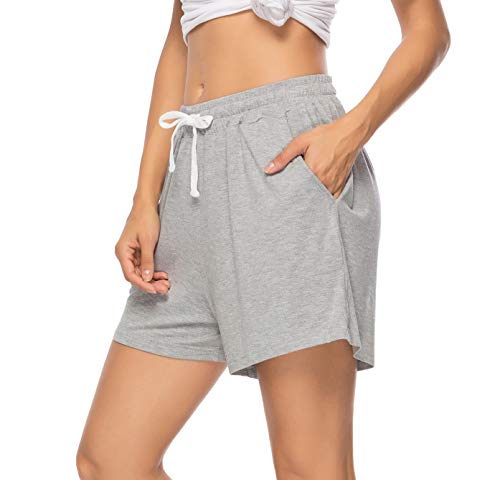 Vlazom Women's Pajama Short Bottoms Solid and Striped Sleeping Shorts Cotton Lounge Casual Pants for Yoga Gym Running - Grey-solid - XL - Image 2