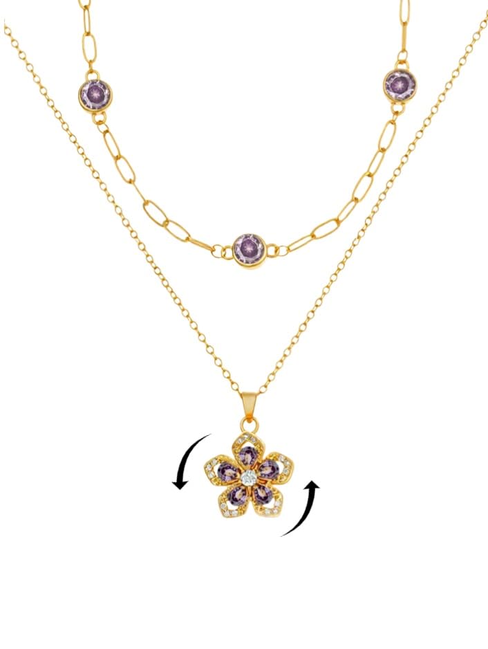 Natural Birthstone Layered Fidget Flower Necklace for Women