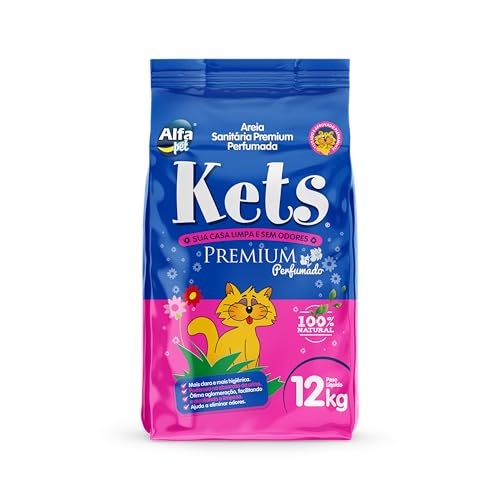 Areia Sanitária Premium Perfumada com Granulometreia Fina, Pacote de 12kg, Linha Kets, Alfapet.
