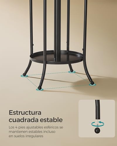 SONGMICS Perchero, Perchero con Paragüero, 12 Ganchos, Estructura Metálica, 175 cm de Alto, para Entrada, Salón, Dormitorio, Negro Tinta RCR011B01 - imagen 4
