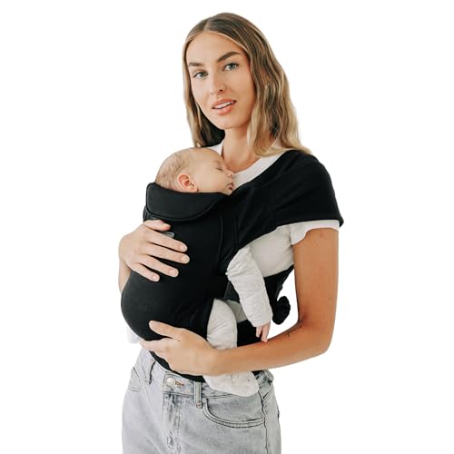 Tushbaby Pearl Wrap Baby Carrier for Newborns 820 lbs Hands-Free Ergonomic Infant Carrier with Storage Bottle & Wipe Holder Adjustable Soft Fabric Black