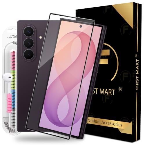 Image of FIRST MART Tempered Glass for Samsung Galaxy Z Fold 8 Ultra 5G, 9H 0.3 mm Full-Glue Screen Protector with Cable Protector, 3D Edge-to-Edge, HD Clear, Case-Friendly, Black, Pack of 1