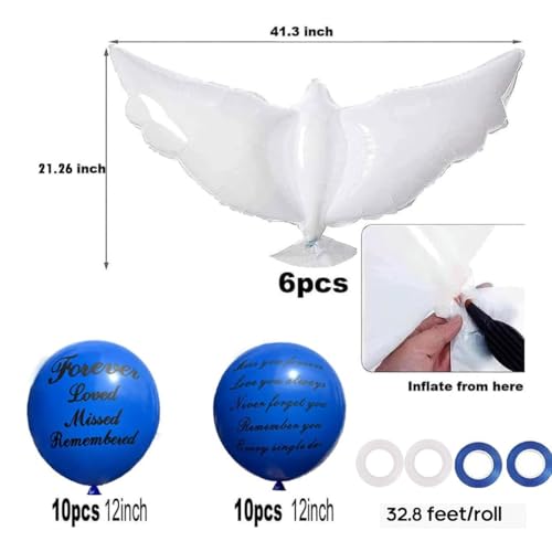 Image of 26 Pieces Blue Memorial Funeral Remembrance Balloons and 41.3 Inch Peace Dove Balloons for Release in Sky,Condolence, Funeral, Anniversary, Memorial Services