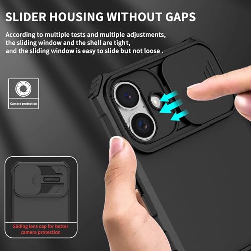 Image of Back Cover Case for Apple iPhone 16 Plus | Sliding Camera Shield | Stereoscopic Stand | 360 Degree Protection Case Cover for i Phone 16 Plus /iPhone 16Plus | PC, Black Back Cover