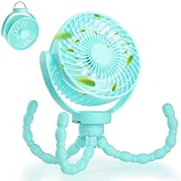 Hianjoo Kinderwagen Ventilator mit LED Leicht, 5200 mAh Kleiner Tischventilator Camping Ventilators mit Hängehaken, 360° Drehung Tragbarer Wiederaufladbar Ventilators - Grün