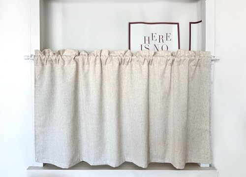 Daliena Rideau brise-bise opaque, court, aspect lin, texture moderne, uni, (l x H) 100 x 90 cm, passe-tringle
