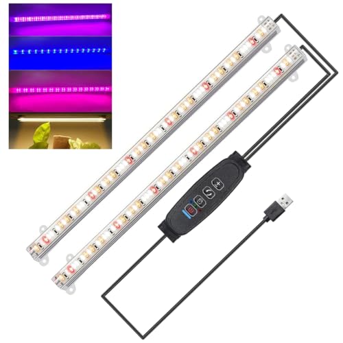 Craftsboys LED Plant Grow Light Strips Full Spectrum for Indoor Plants with Auto ON/Off Timer, 48 LEDs / 10 Dimmable Levels, Sunlike Grow Lamp for Hydroponics Succulent (Full Spectrum, Two Bars)