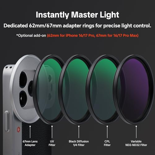 Image of PGYTECH 67mm Filter Adapter Ring for iPhone 16 Pro Max RetroVa Kit | Clip-On Mount for 67mm ND /CPL /Black Mist Filters (Filter Not Included) for Mobile Photography /Videography