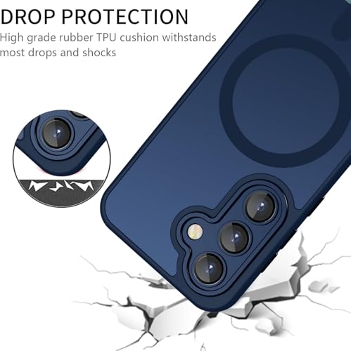 Image of Elzzi Magnetic Magsafe for Samsung S26 Case, Upgraded [Full Camera Protection] [Compatible with Magsafe] [Translucent Matte] Shockproof Protective Phone Case for Men & Women - Navy