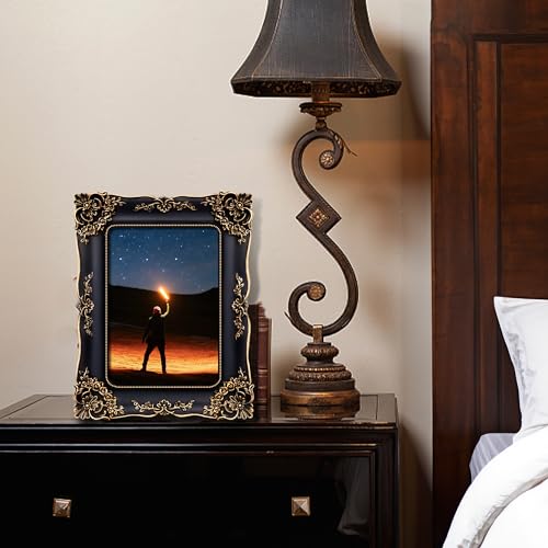 Image of Gothic Picture Frame 5x7 Black Ornate Picture Frames Vintage | Tabletop or Wall Display, Real Glass