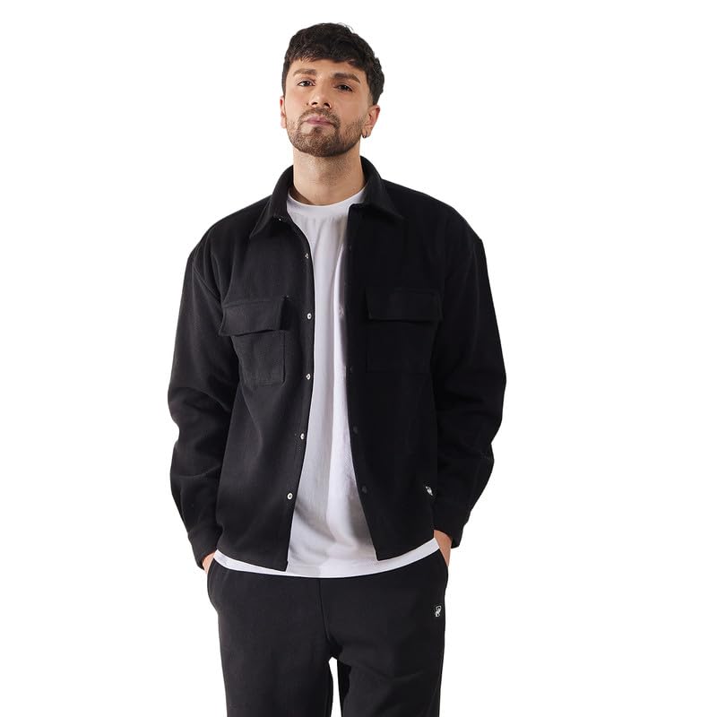 Buy FUGAZEE Black Polar Fleece Shacket for Men | 100% Polyester