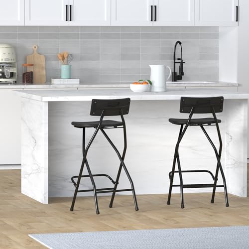 EventStable TitanPRO Folding Bar Stool with Backrest - Black Metal Frame Stool with Back Support - Durable and Sturdy Folding Stool for Outdoor Kitchen Shop Cafe