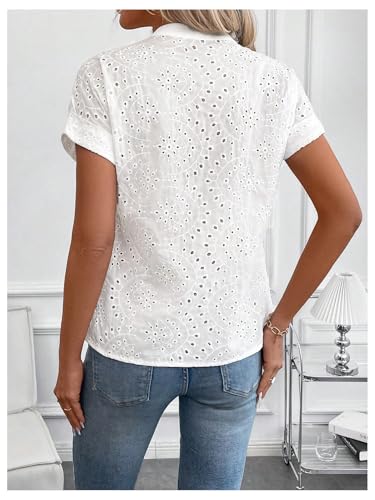 SweatyRocks Women's Boho Summer Blouses Eyelet Embroidery Dolman Short Sleeve V Neck Tops2