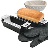 2-In-1 Cast Iron Oven Pan - 9'x5' Durable Loaf Pans Rectangular Baking Pan with Banneton Bread Proofing Basket set for home baking, 2 Piece Set -1.8 QT×2 Pcs (Stainless steel mats, Bread Pan 4 Set)