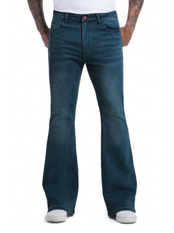 Image of Ben Martin Men's Bootcut Bell Bottom Jeans || Flared Denim Jean for Men || Stretchable Mid Rise Cotton Pants || Retro Style Casual Wear Bootcut' Denim' Jeans;