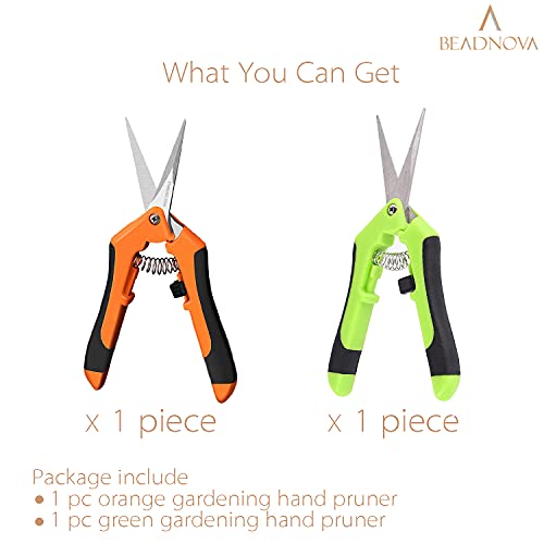 Beadnova Trimming Scissors Gardening Scissors Pruning Snips Garden Sheers Trim Scissors Plant Trimmers Pruners For Gardening (Green Orange, 2 Pcs) #TOP2