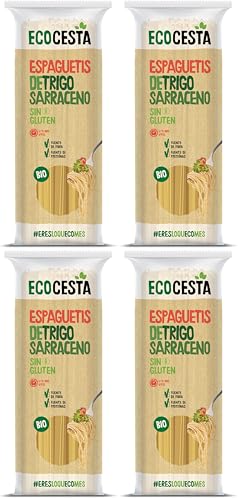 Ecocesta - Espaguetis de Trigo Ecológico - 500 g - Pasta Sin Gluten - Alto Contenido en Fibra y Proteínas - Elaborado con Harina de Trigo Sarraceno - Fácil de Preparar (Paquete de 4)