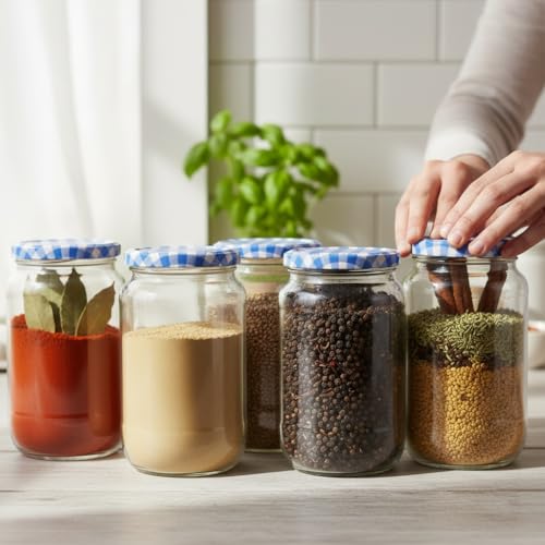Image of ginoya brothers - Kitchen Glass Jar (1, 1000 ML JAR BLUE CHEX LID)