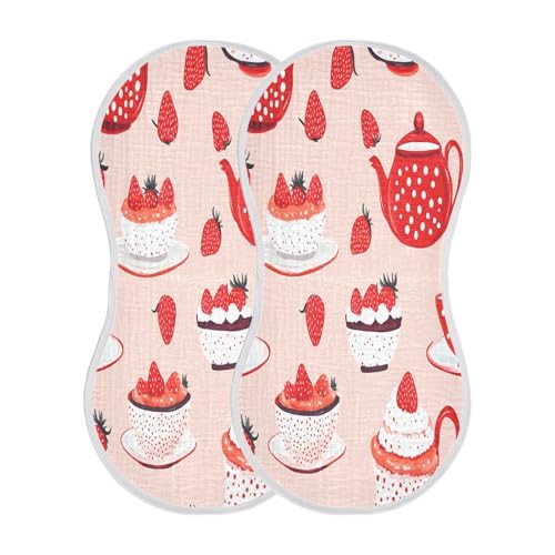 Cups and Strawberries Plant Burp Cloths Cotton Baby Washcloths,Large 22x11in Burping Cloth Absorbent and Soft for Newborn Baby Boys and Girls,4 Pack2