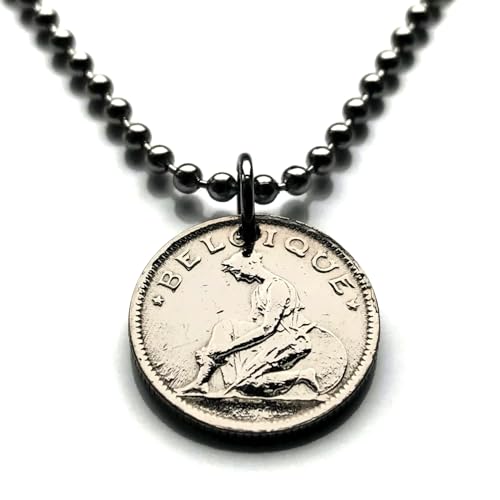 1923 Belgium 50 Centimes coin pendant Belgian lady Brussels Antwerp