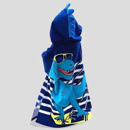 Image of Famyo Poncho Hooded Towel for Kids 1-7 Years | Quick Dry Kids Towel | Soft Lightweight Baby Wrap for Beach | 60 X 60Cm Toddler Pool Towel for Boys & Girls | Micro-Fiber Bath Towels | Cool Dino Blue
