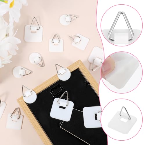 Image of QfwdfcTrenz 60 Pcs Adhesive Picture Hanger Invisible Adhesive Wall Hooks Picture Hangers Without Nails Plastic Sticky Wall Photo Hooks Frame Hanging Tool for Home Art Photo Closet
