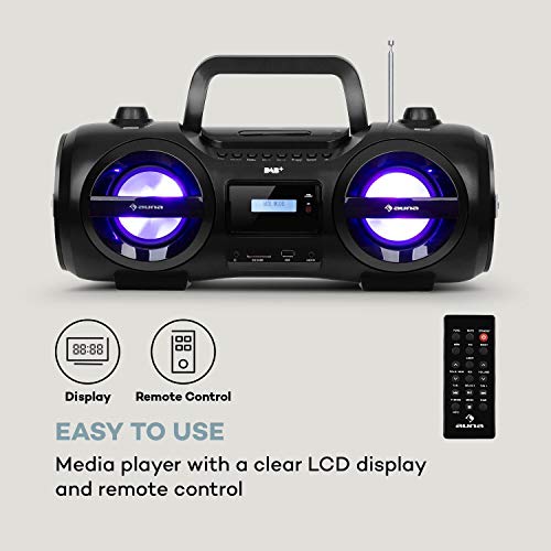 auna Soundblaster DAB Boombox Ghettoblaster, Bluetooth, Top-Loading CD-Player, SD/USB-Ports, MP3, DAB+ / UKW-Radio, Music2Light: LED-Disco-Effekt / 7 Farben/Farbwechsel-Modus, schwarz – Bild 6