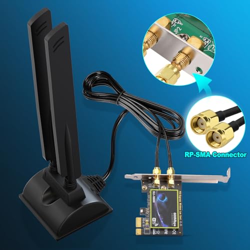 Image of Eightwood WiFi 6E Antenna Tri-Band 6GHz 5GHz 2.4GHz RP-SMA WiFi Antenna Magnet Mount Base for PC Desktop Computer Motherboard WiFi Bluetooth Card Wireless WiFi Router