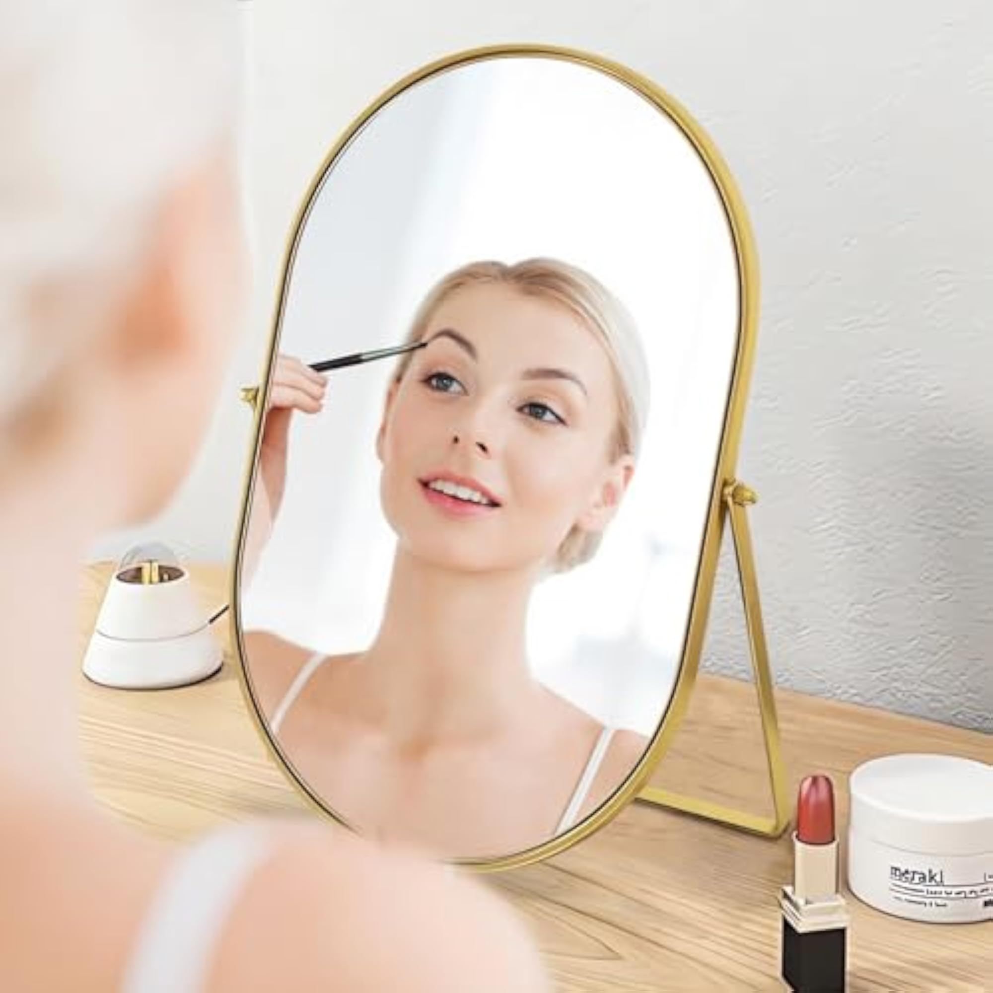 Oval Makeup Mirror with Adjustable Rotation