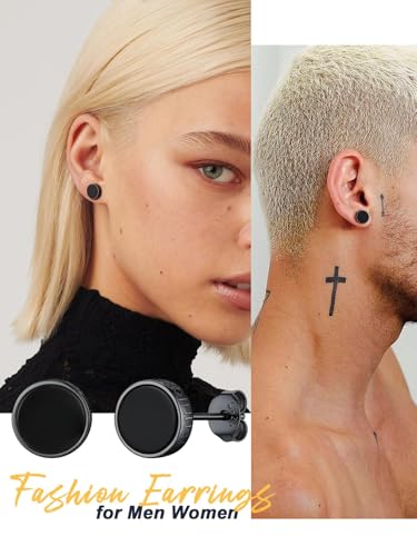 U7 925 Sterling Silver Black Onyx Stud Earrings with Viking Rune Cubic Zirconia Earrings for Men Women3