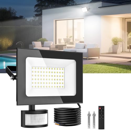 Sararoom LED Strahler mit Bewegungsmelder Außen, 50W 5000LM Led Fluter Flutlicht, 6500K Scheinwerfer mit Fernbedienung, IP65 Wasserdicht Aussenstrahler Sicherheitsleuchte für Garten Garage Hof Wand Sararoom LED Strahler mit Bewegungsmelder Außen, 50W 5000LM Led Fluter Flutlicht, 6500K Scheinwerfer mit Fernbedienung, IP65 Wasserdicht Aussenstrahler Sicherheitsleuchte für Garten Garage Hof Wand