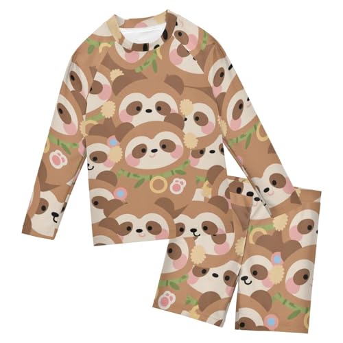 Traje de baño para playa infantil con mangas largas y estampado de oso animado
