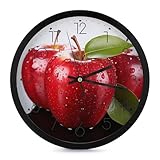 GHEPSDW Modern Red Apple Fruit Battery-Powered 10-inch Round Silent Analog Display Wall Clock for Living Rooms, Classrooms, and Offices
