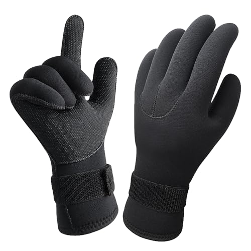 Cleminsta Guantes de Buceo de Neopreno, Guantes de Surf, Guantes Antideslizantes Hombre Mujer Negro L, Guantes de Pesca, Guantes Deporte Acuático
